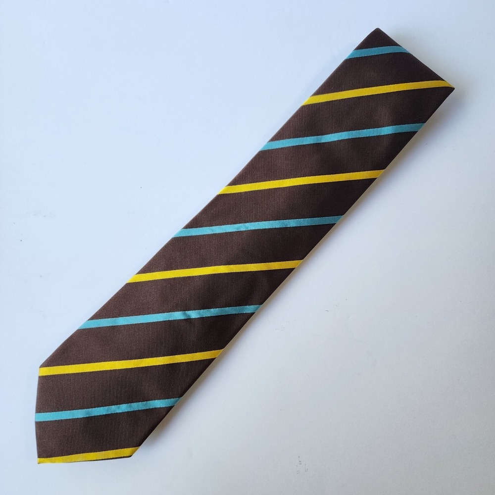 Richard James Repp Tie London Blue Yellow Silk Striped Savile Row Regimental